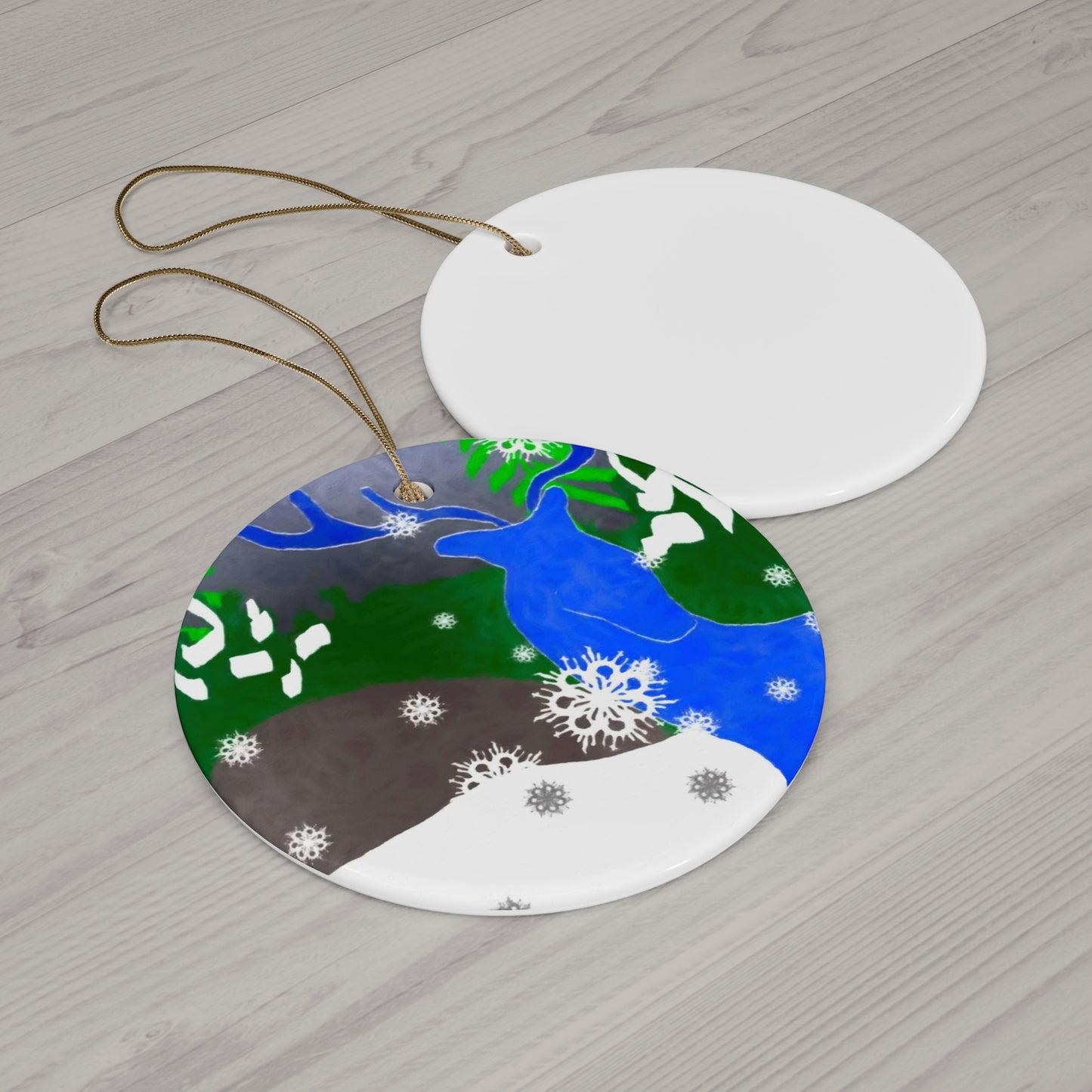 Star Shaped Ceramic Ornament - Deer In The Snow Holiday Décor