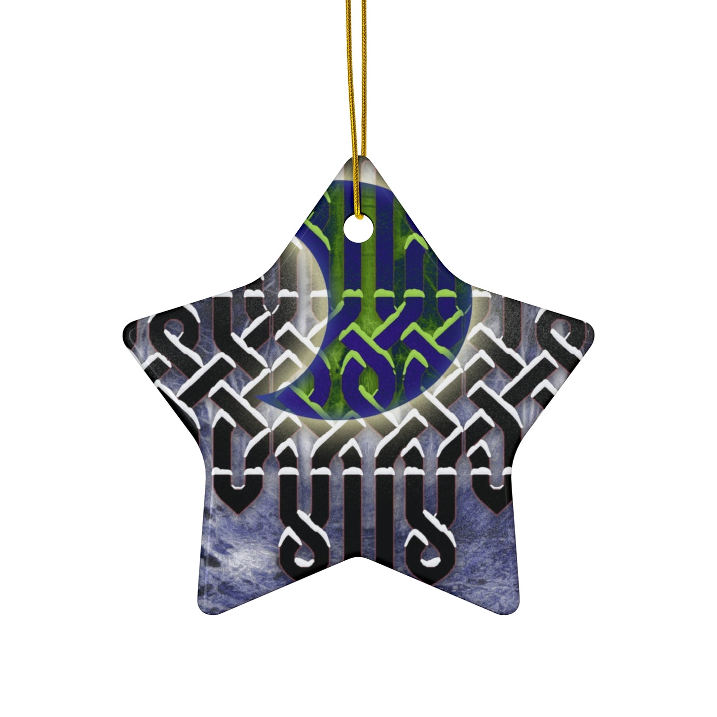 Celtic Moon Ceramic Star Ornament — Knotwork Holiday Decoration