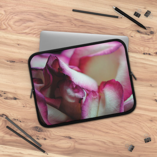 Pink Lined White Rose Laptop Sleeve