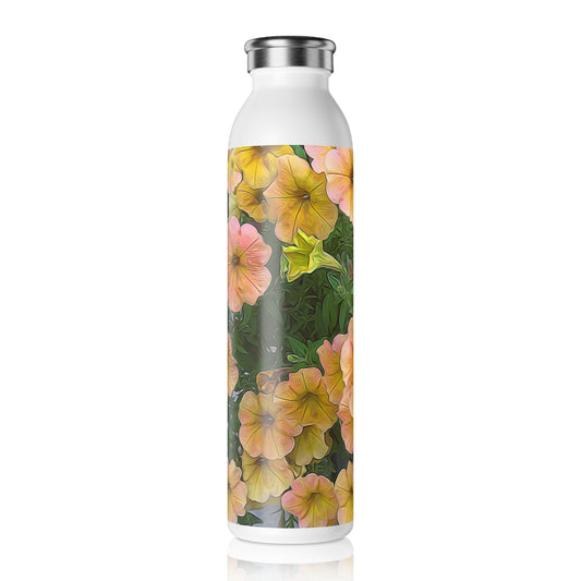 Peach Petunias Slim Water Bottle, Eco-Friendly Hydration, Perfect for Fitness Lovers, Summer Picnics, Gift for Gardeners, Stylish Reusable Bottle