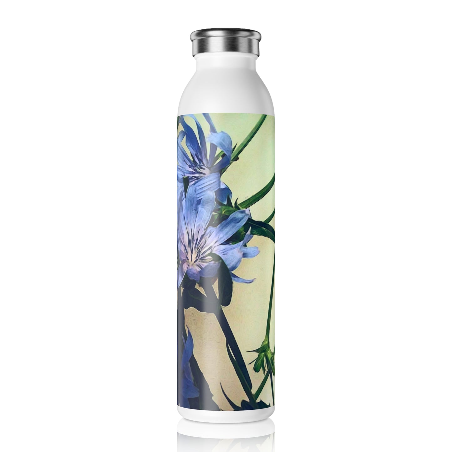Blue Wildflower Slim Water Bottle - Eco-Friendly Drinkware, Gift for Nature Lovers, Hydration on the Go, Summer Outdoors, Gardening Accessories