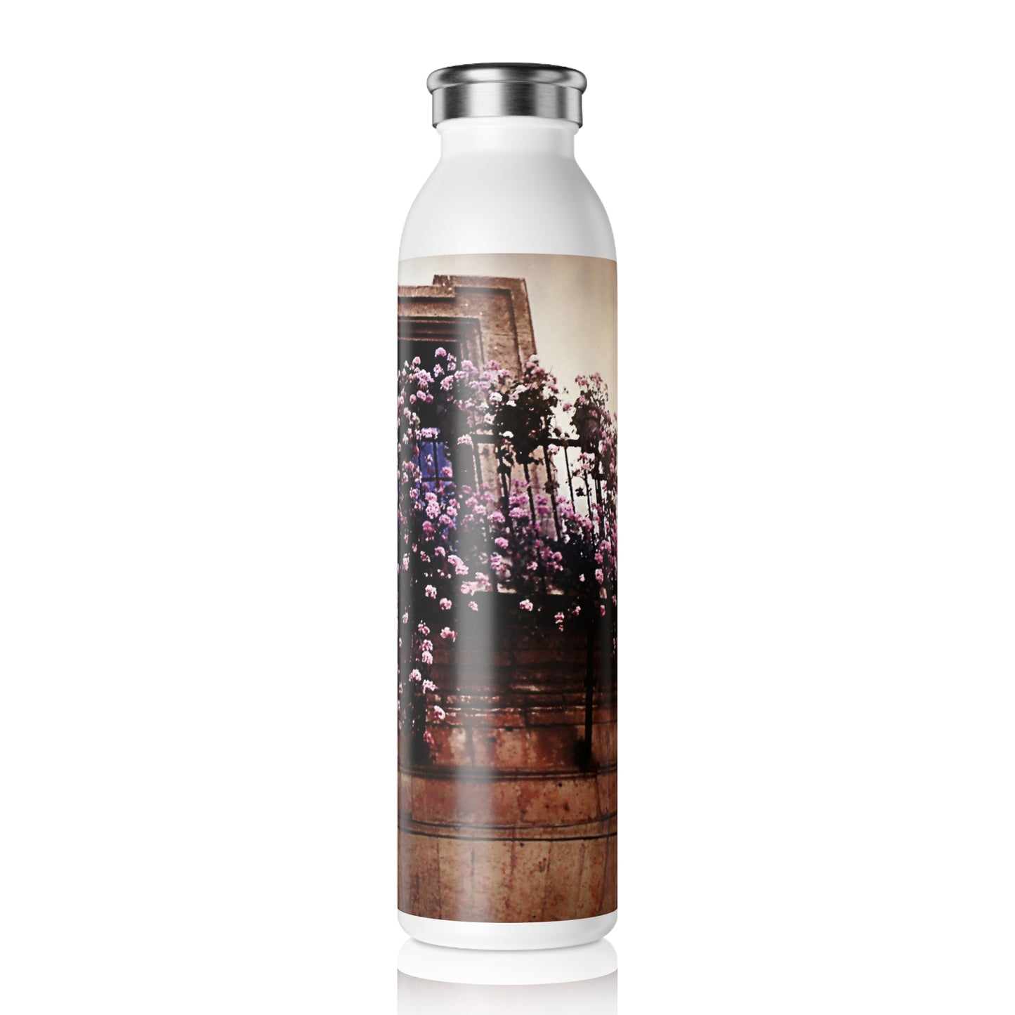 Slim Water Bottle • Vintage Purple Flower Window Floral Stainless Steel Bottle