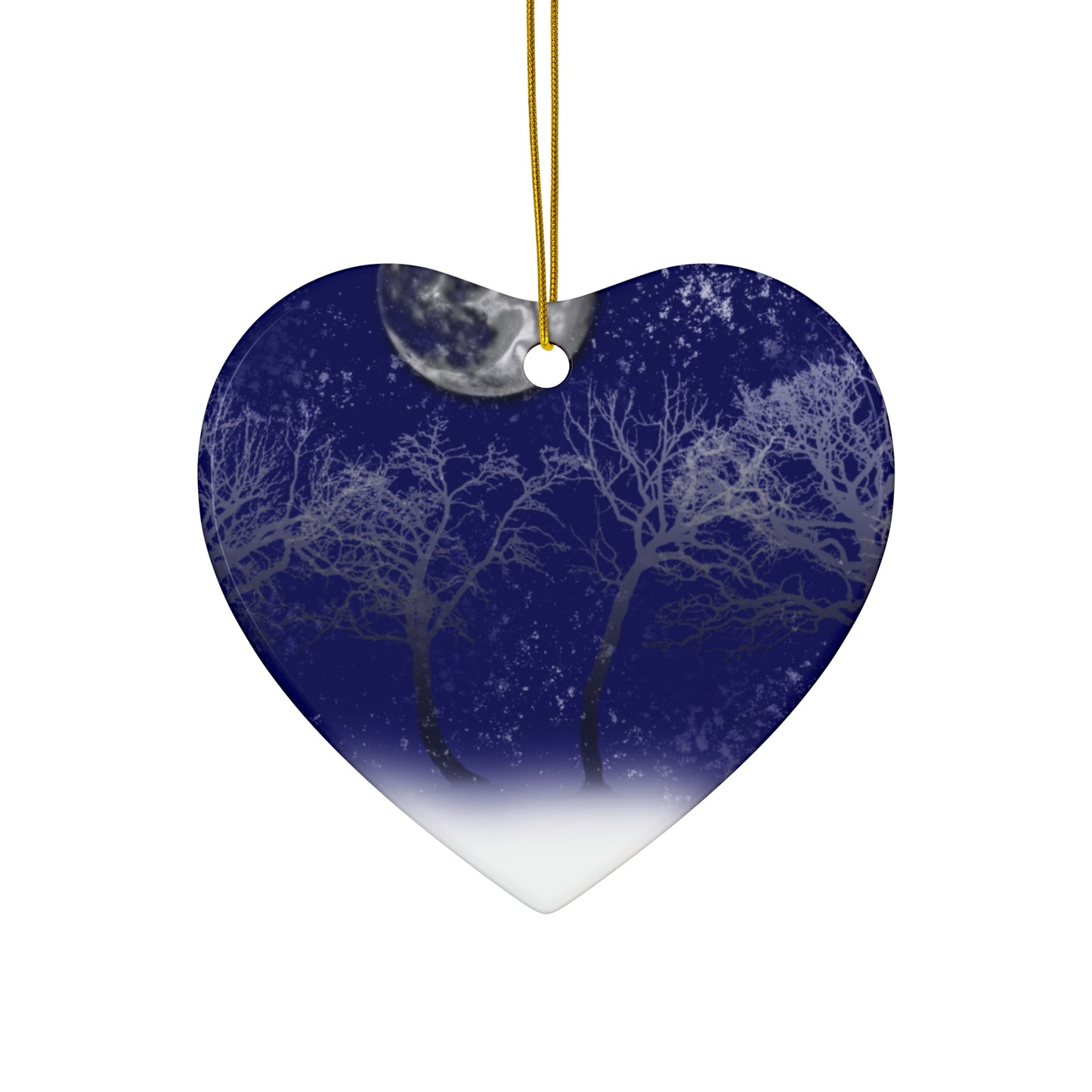 Blue Moon Snow Trees Ceramic Ornament Set