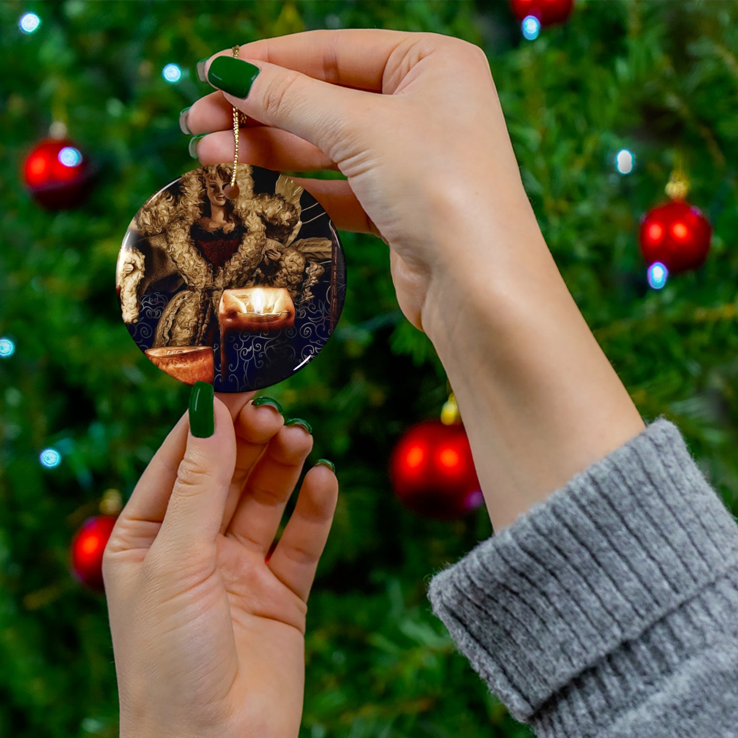 Ceramic Ornament — Christmas Angel With Candles Holiday Decoration