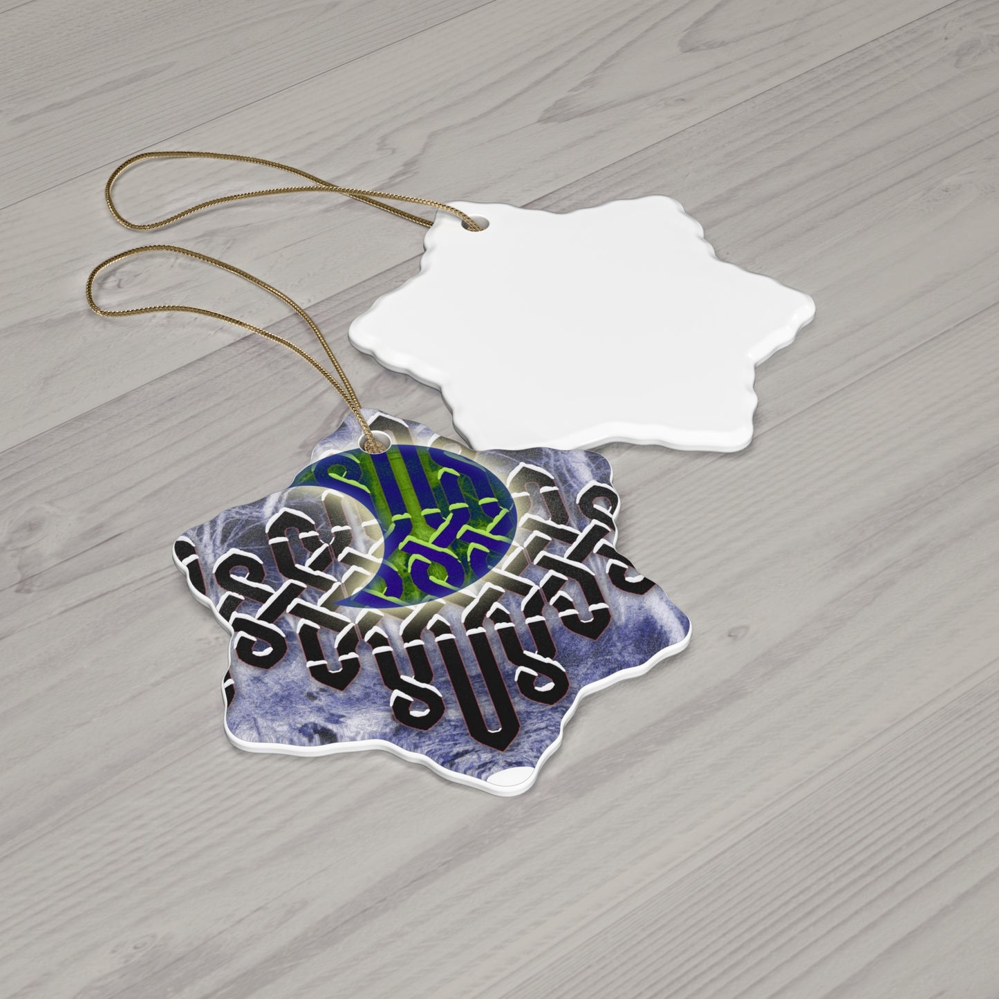 Celtic Moon Ceramic Star Ornament — Knotwork Holiday Decoration