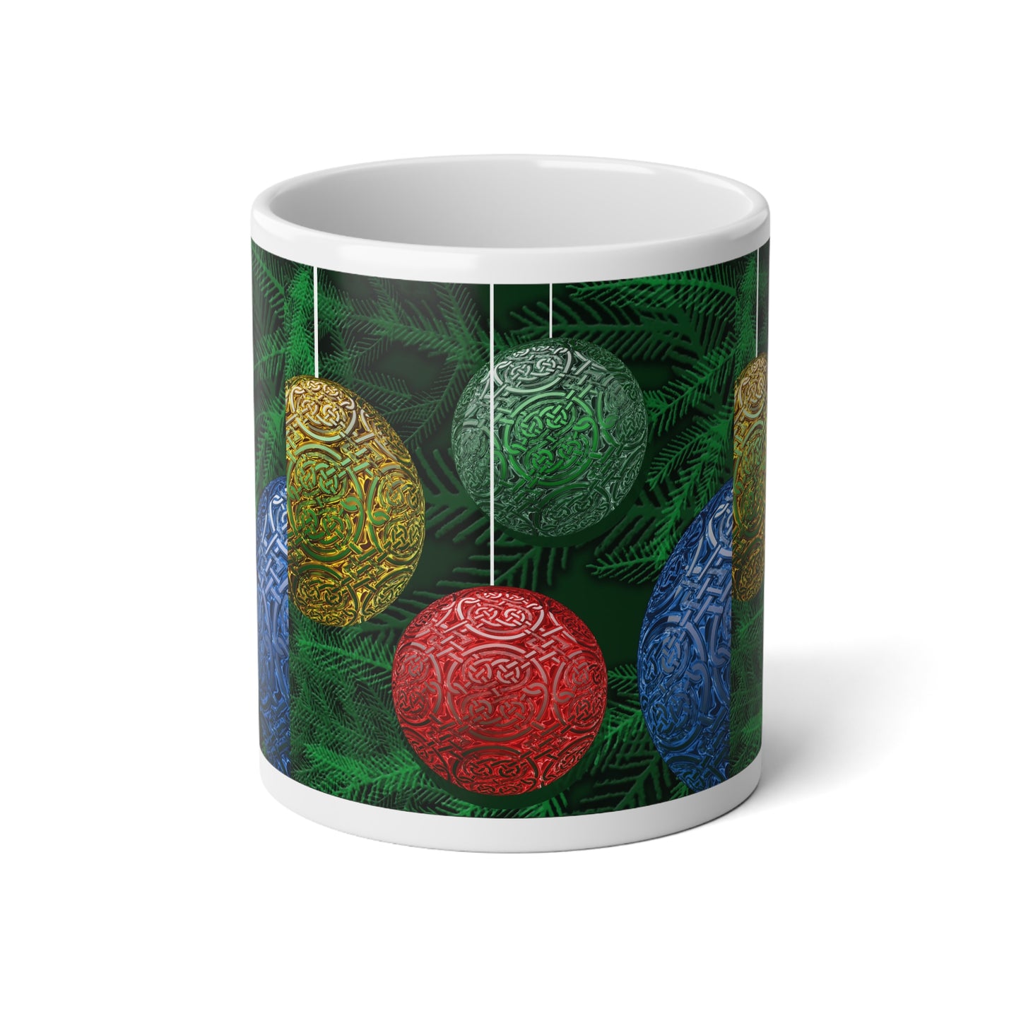 20oz Jumbo Mug — Festive Embossed Christmas Celtic Ornament Design