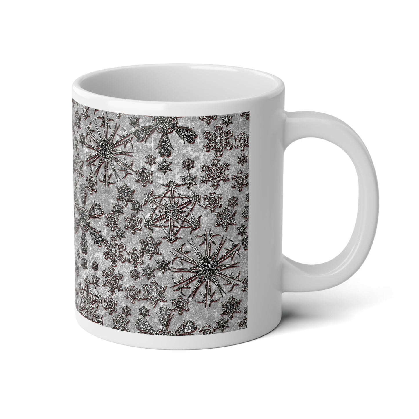 20oz Jumbo Mug — Vintage Metallic Snowflake Pattern Holiday Coffee Cup
