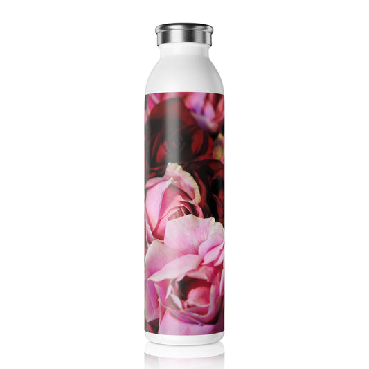 Pink and Red Rose Heads Slim Water Bottle - Elegant Hydration, Gift for Garden Lovers, Eco-Friendly Drinkware, Fitness, Travel, Party Favors