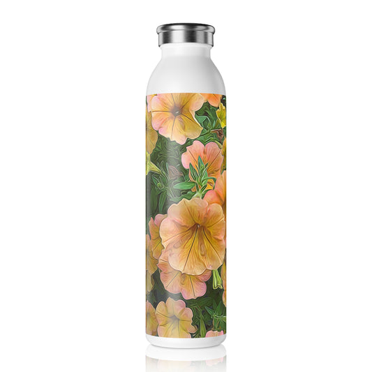 Peach Petunias Slim Water Bottle, Eco-Friendly Hydration, Perfect for Fitness Lovers, Summer Picnics, Gift for Gardeners, Stylish Reusable Bottle
