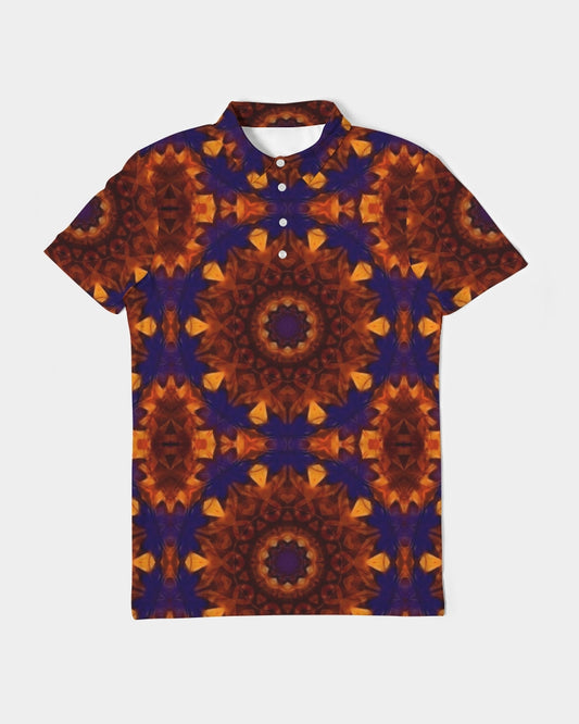 Blue Orange Red Kaleidoscope Men's All-Over Print Slim Fit Short Sleeve Polo