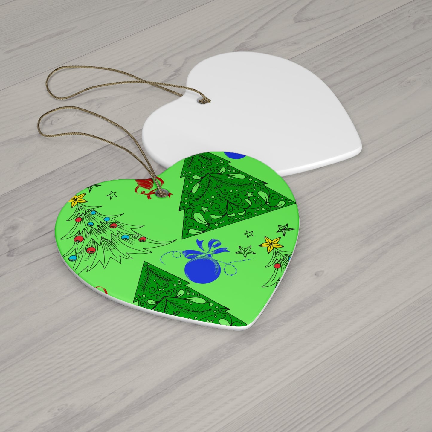 Green Christmas Tree Ceramic Ornament — Star Shape Holiday Decoration