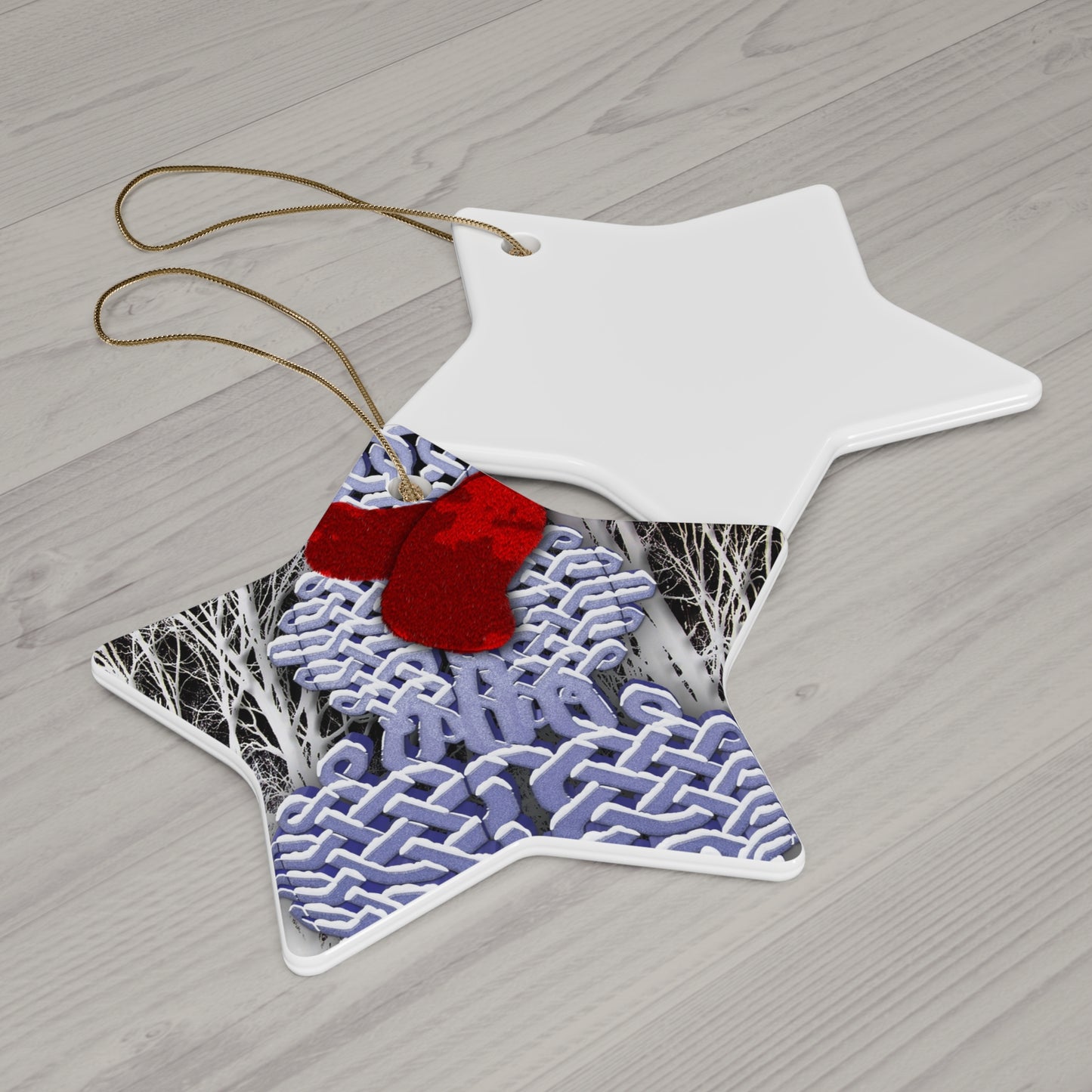 Star Ceramic Ornament Celtic Knot Snowman — Holiday Christmas Tree Decoration