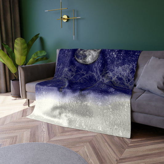 Blue Moon Snow Trees Crushed Velvet Blanket