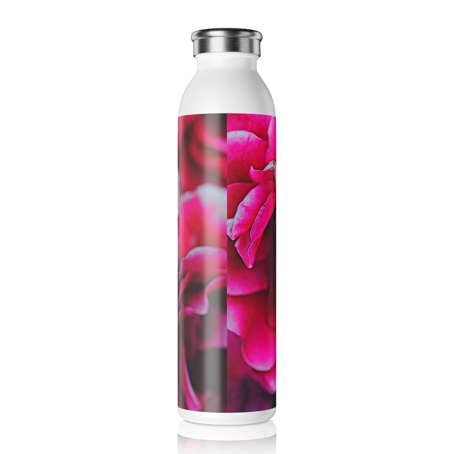 Dark Pink Flowers Slim Water Bottle | Pink Rose Design, Eco-Friendly Flask, Travel Hydration, Perfect Gift for Nature Lovers, Reusable Water Container
