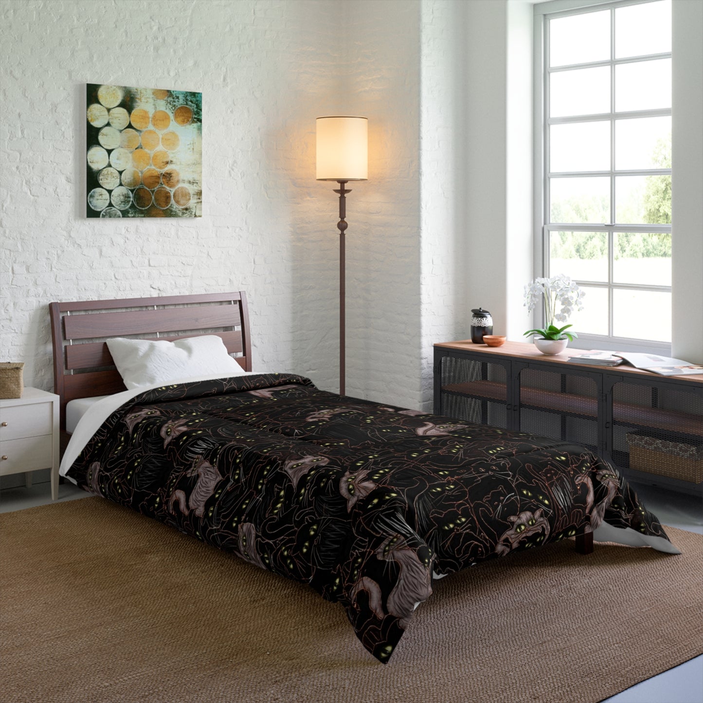 Comforter - Dark Cats Patterned