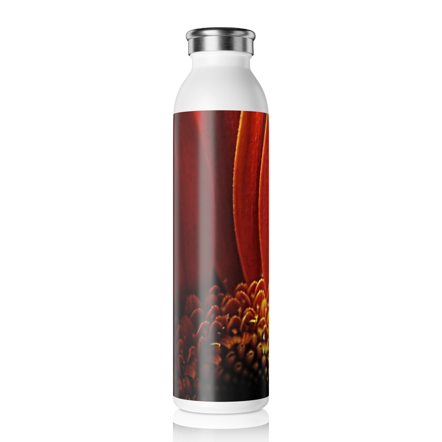 Orange Daisy Close Up Slim Water Bottle, Eco-Friendly Hydration, Fitness Gift, Floral Design, Reusable Water Bottle, Nature Lover Gift