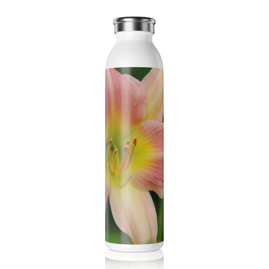 Peaches and Cream Lily Slim Water Bottle with Elegant Flower Design, Eco-Friendly Hydration, Perfect for Yoga, Gifting, or Everyday Use