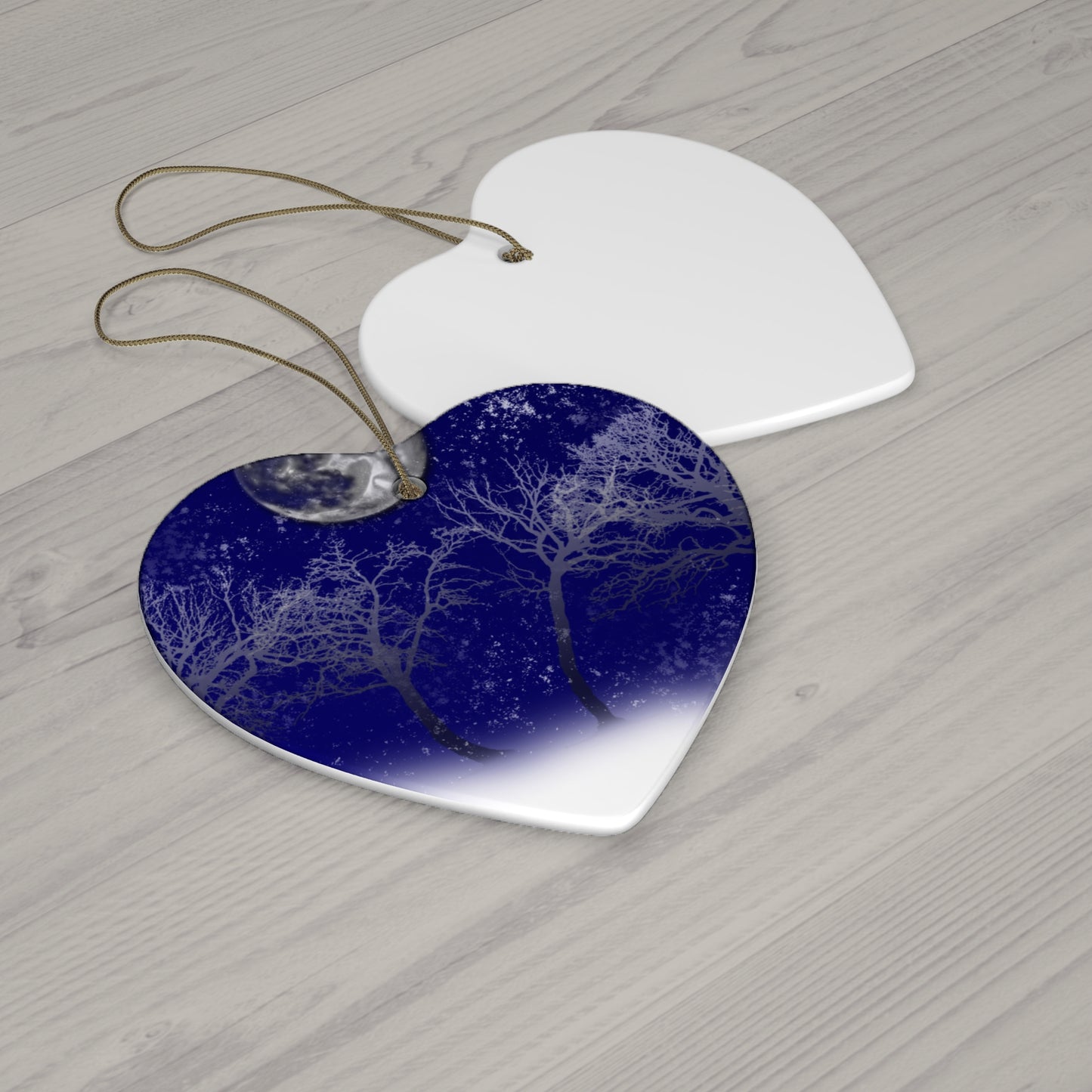 Blue Moon Snow Trees Ceramic Ornament Set