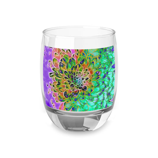 Abstract Peacock Chrysanthemum Whiskey Glass
