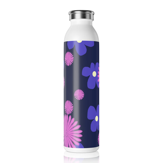 Pink and Blue Flowers Slim Water Bottle with Colorful Design, Reusable Drink Container, Eco-Friendly Gift, Travel Hydration, Summer Accessories