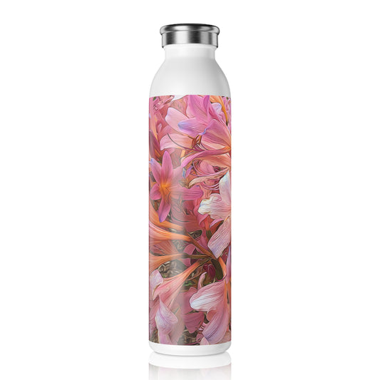 Pink Amaryllis  Slim Water Bottle, Stylish Hydration, Eco-Friendly Gift, Summer Accessory, Floral Design Bottle, Perfect for Outdoors, Sports