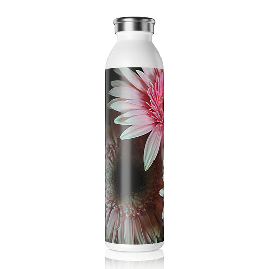 Pink Gerbera Daisies Floral Slim Water Bottle — Insulated Stainless Steel Travel Bottle