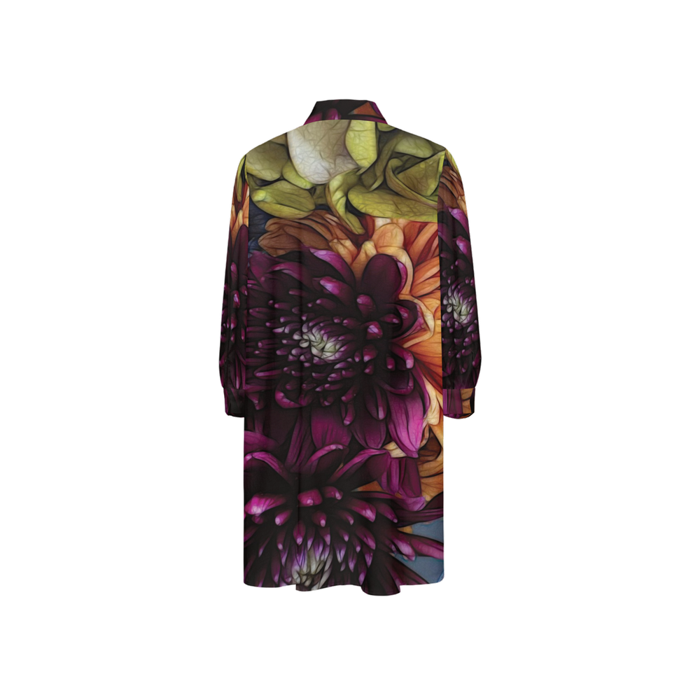 October Flowers 9 Women's High-Low Long-Sleeve Hem Shirt Silky-like Elegance