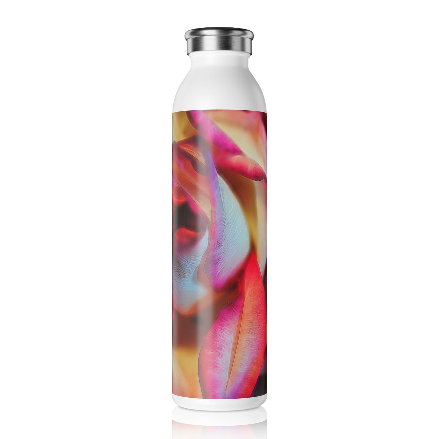 Pink and White Roses Unfolding Floral Slim Water Bottle - Eco-Friendly Hydration