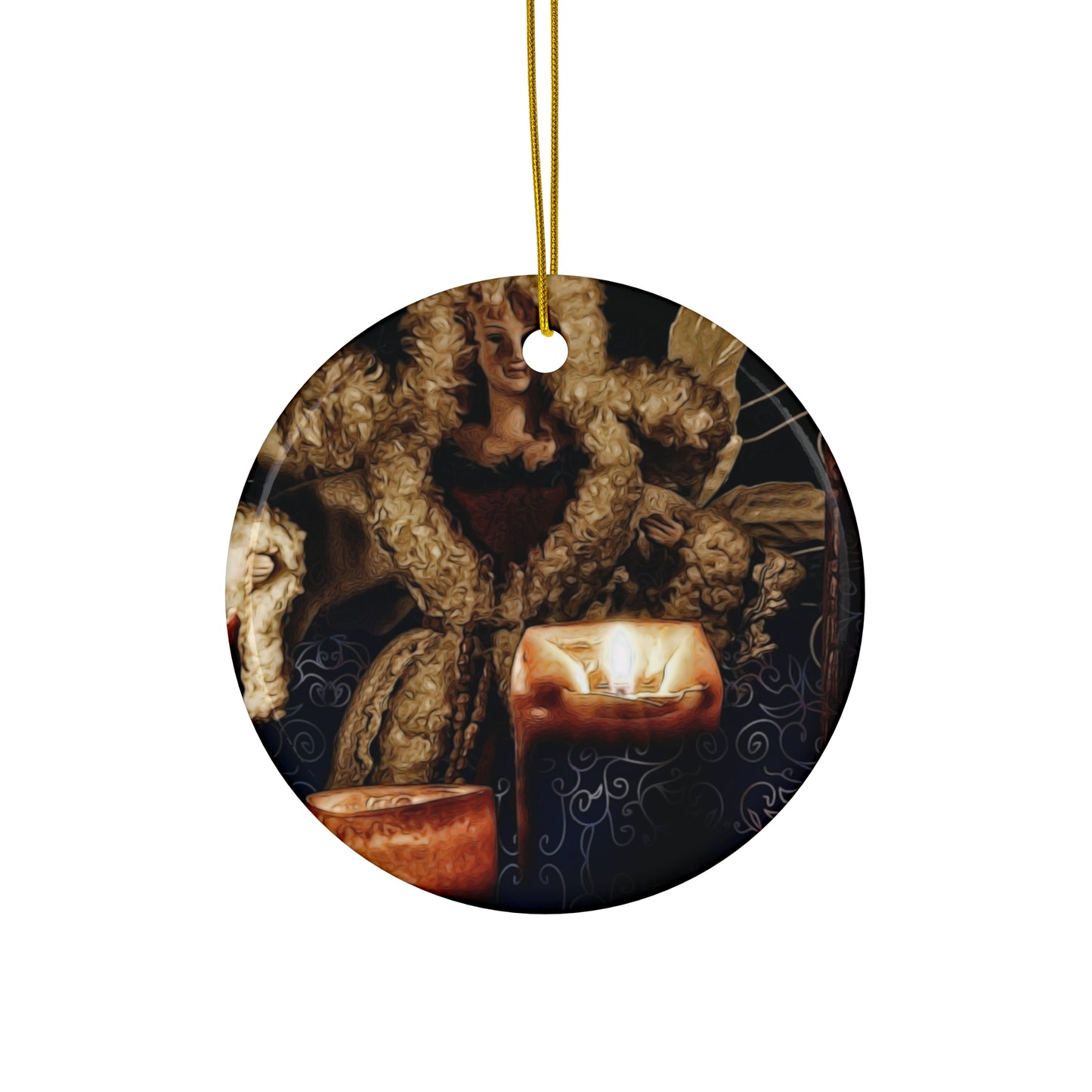 Ceramic Ornament — Christmas Angel With Candles Holiday Decoration