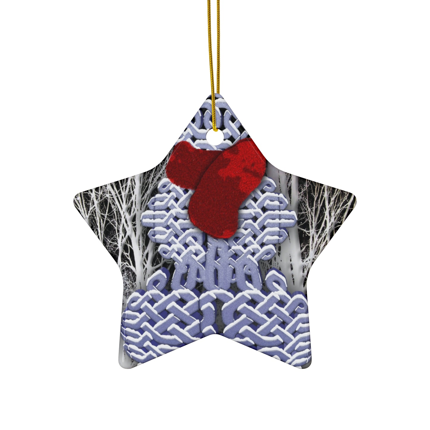 Star Ceramic Ornament Celtic Knot Snowman — Holiday Christmas Tree Decoration