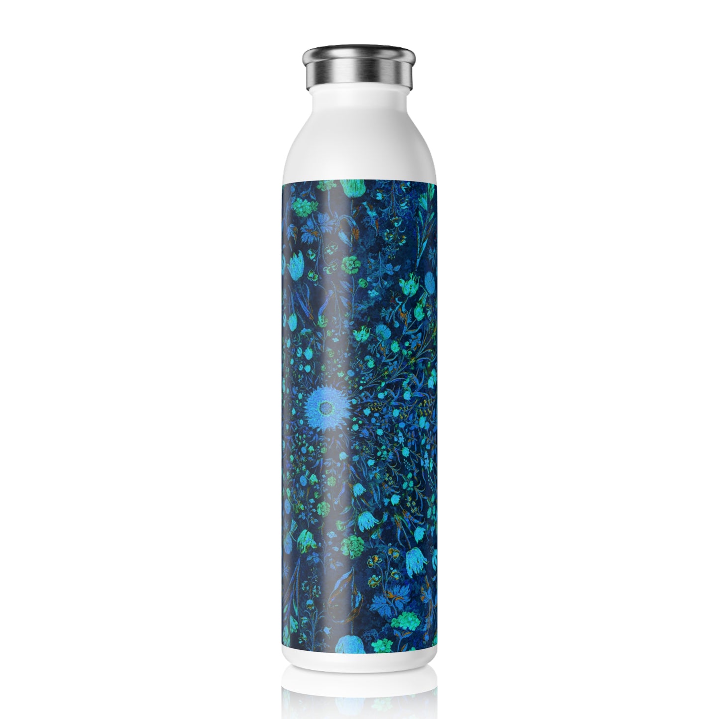 Light Blue Medieval Flowers Slim Water Bottle, Eco-Friendly Drinkware, Reusable Water Bottle, Gift for Nature Lovers, Hiking Gift, Motivational Bottle