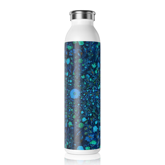 Light Blue Medieval Flowers Slim Water Bottle, Eco-Friendly Drinkware, Reusable Water Bottle, Gift for Nature Lovers, Hiking Gift, Motivational Bottle