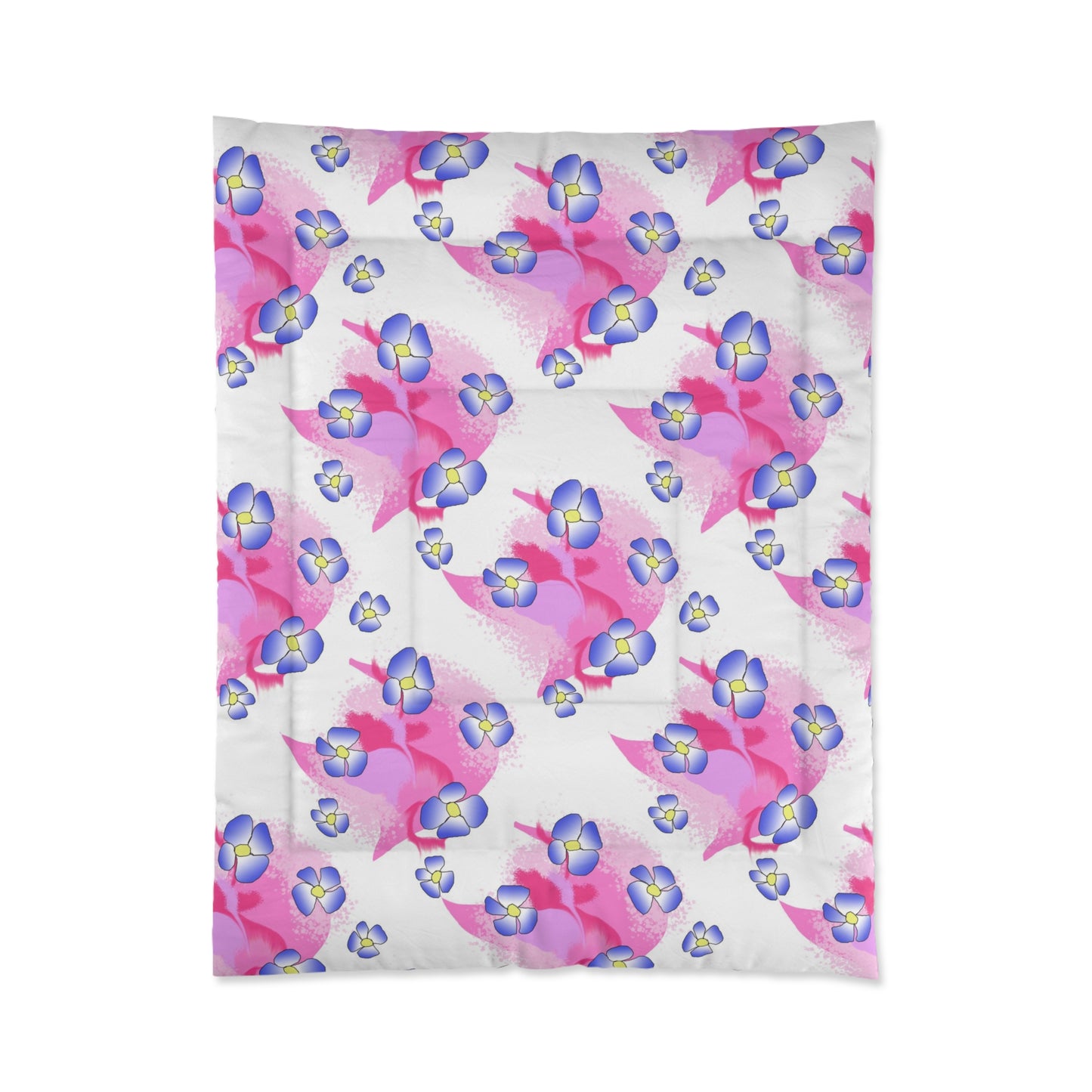 Pink Watercolor Floral Comforter — Pansy Bloom Bedding for Girls & Teens