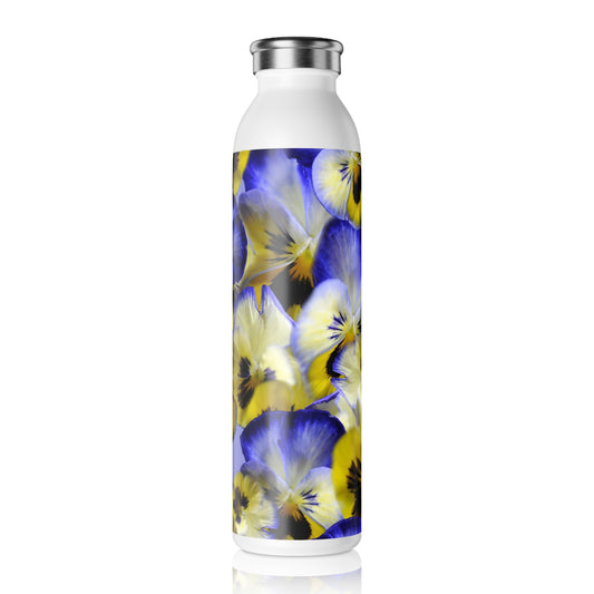Blue and Yellow Pansies Slim Water Bottle - Elegant 21oz Hydration for Nature Lovers, Perfect Gift for Spring, Summer, and Daily Use