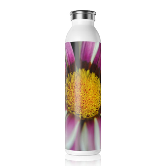Pink and White Petals with Pollen Center Slim Water Bottle, Hydration Gift for Nature Lovers, Beautiful Flower Design, Eco-Friendly Travel Bottle, Perfect for Yoga & Outdoors