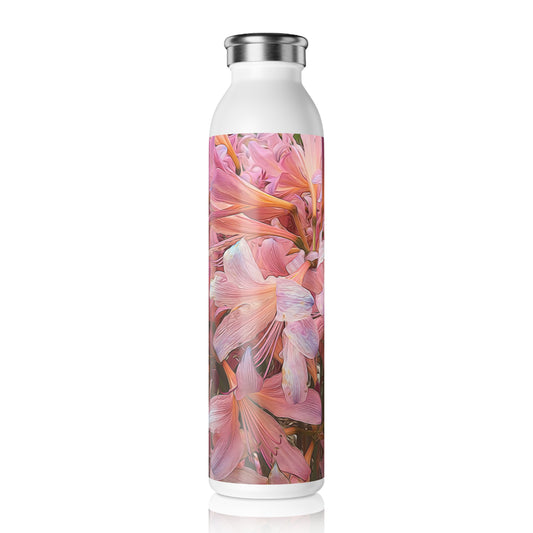 Pink Amaryllis  Slim Water Bottle, Stylish Hydration, Eco-Friendly Gift, Summer Accessory, Floral Design Bottle, Perfect for Outdoors, Sports