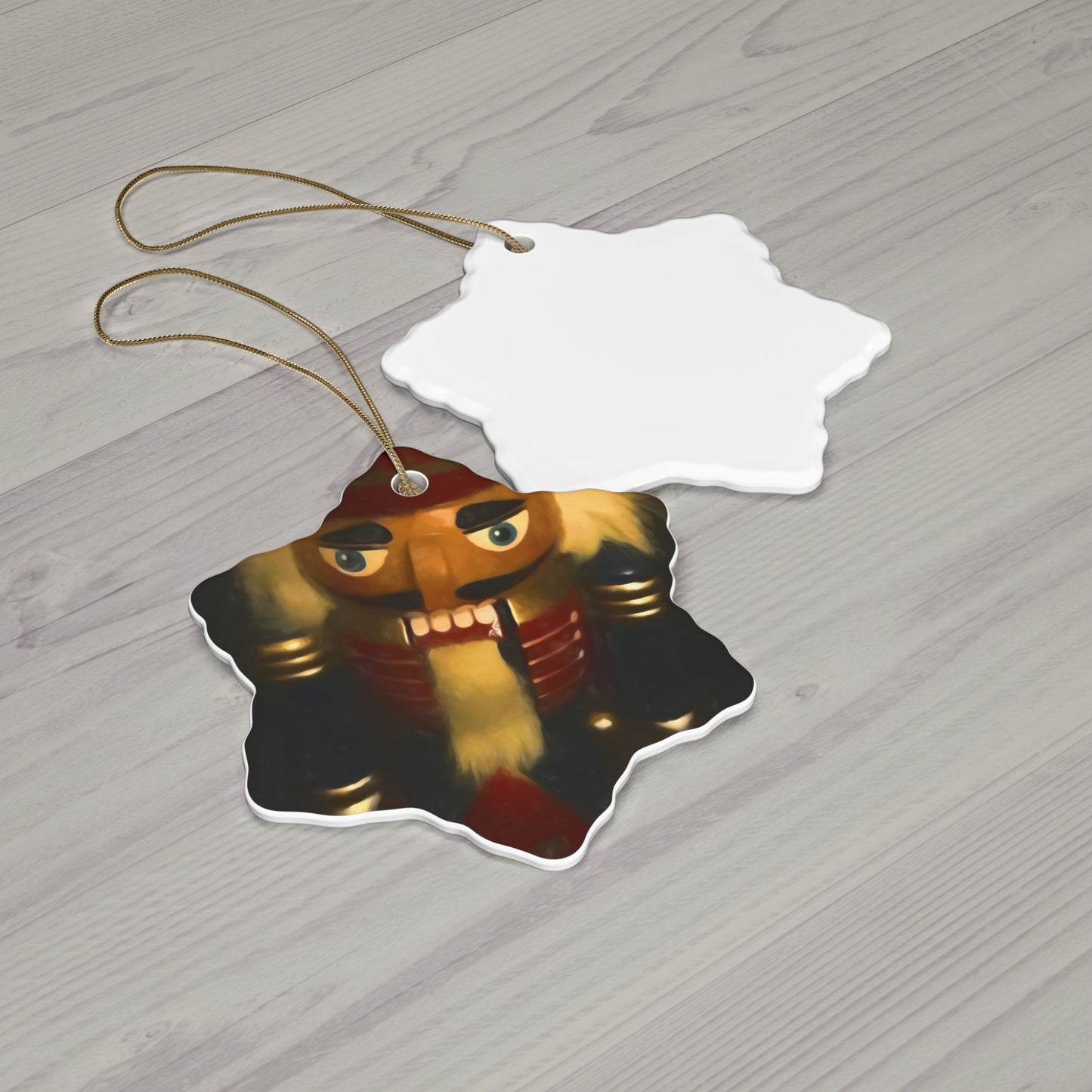 Nutcracker Ceramic Ornament — Round Holiday Tree Decoration