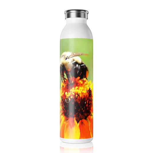 Bee on a Flower Slim Water Bottle - Eco-Friendly Hydration, Summer Gifts, Nature Lovers, Reusable Bottle, Floral Design