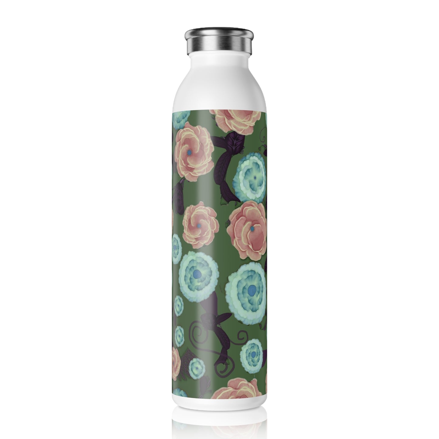 Earth Peach and Turquoise Pattern Slim Water Bottle | Hydration, Eco-Friendly, Travel, Fitness, Gift for Her