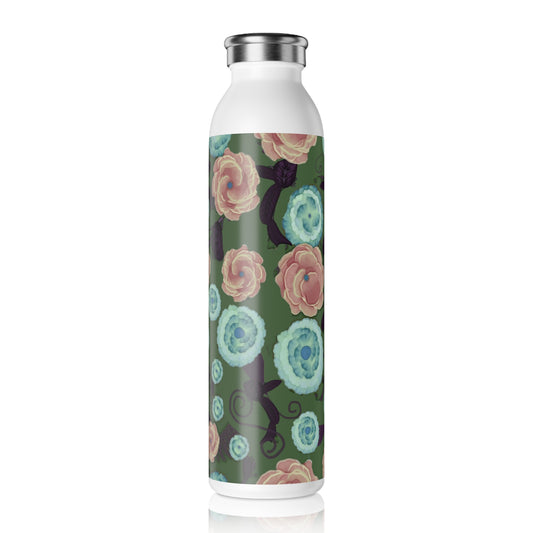 Earth Peach and Turquoise Pattern Slim Water Bottle | Hydration, Eco-Friendly, Travel, Fitness, Gift for Her
