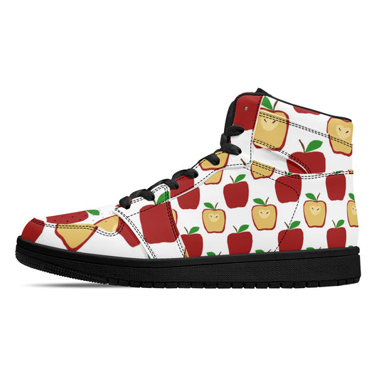 Apple Polkadots Womens Black High Top Leather Sneakers