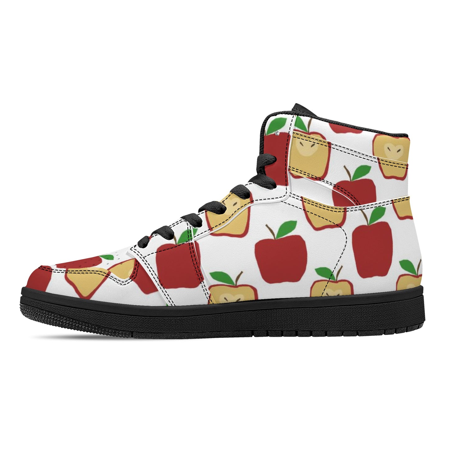 Apple Polkadots Womens Black High Top Leather Sneakers