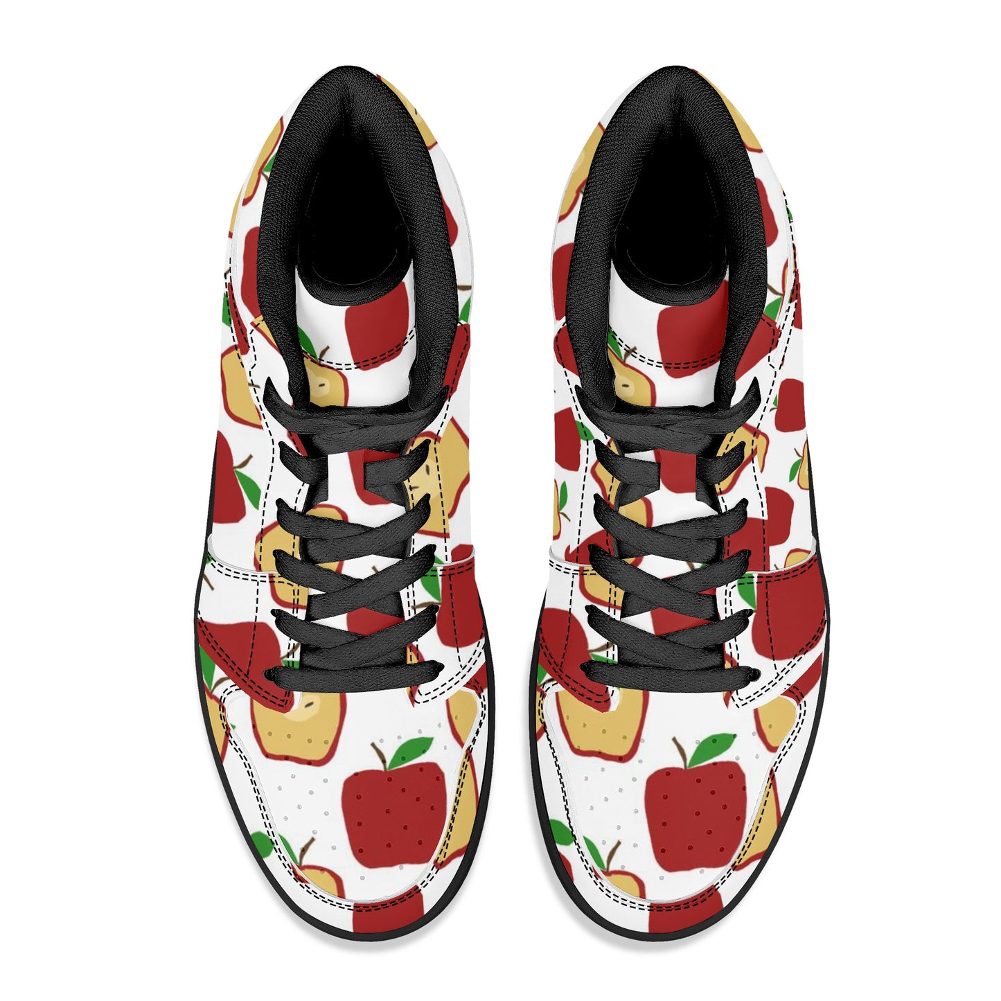 Apple Polkadots Womens Black High Top Leather Sneakers