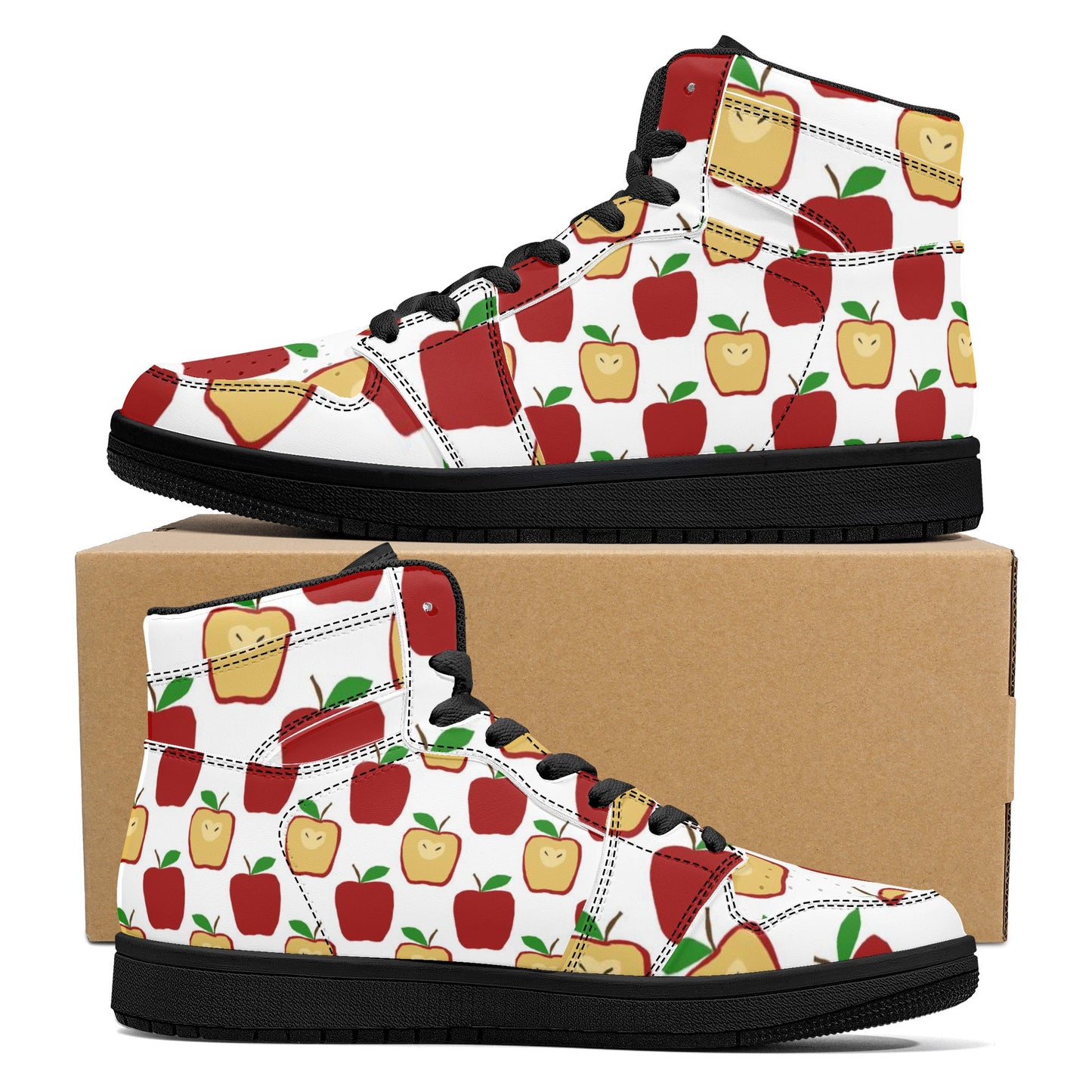 Apple Polkadots Womens Black High Top Leather Sneakers