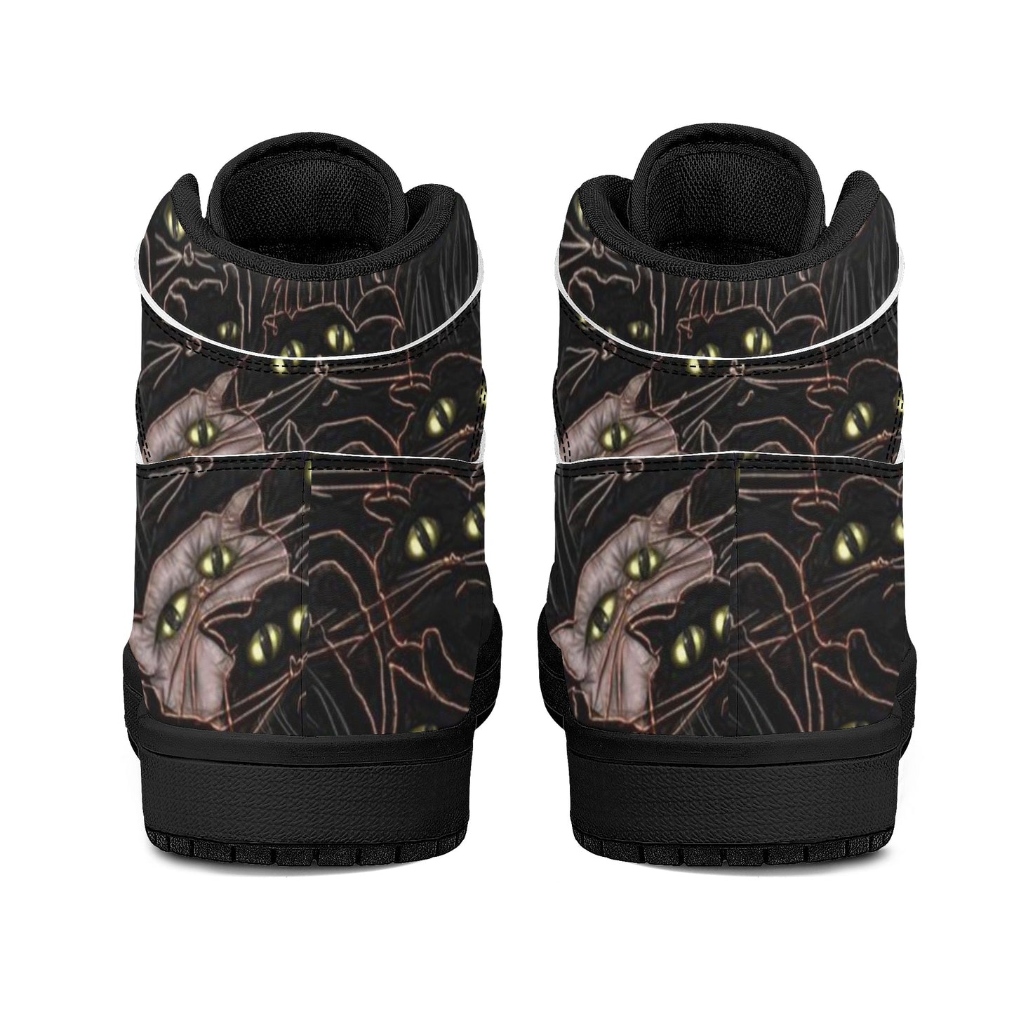 Black Cats Yellow Eyes Womens Black High Top Leather Sneakers
