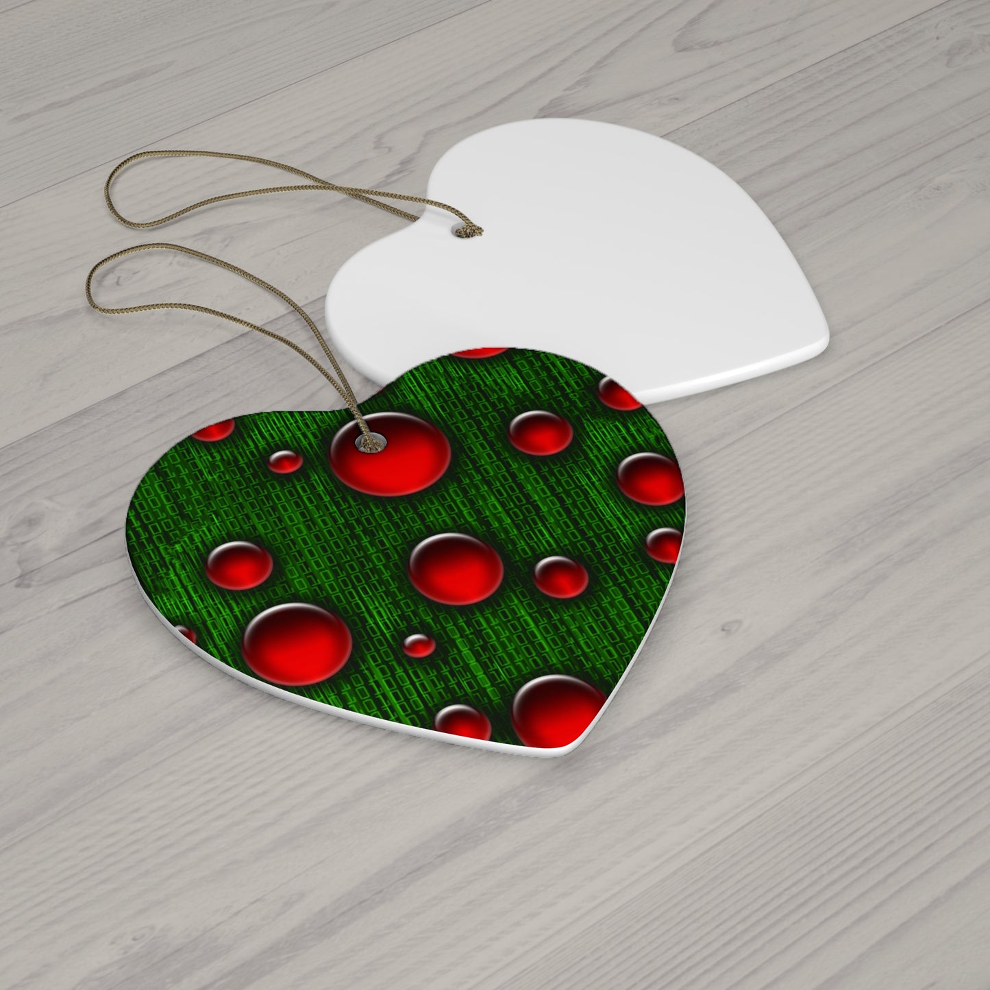 Binary Christmas Ceramic Ornament Set - Star Shape with Red Bubbles Design