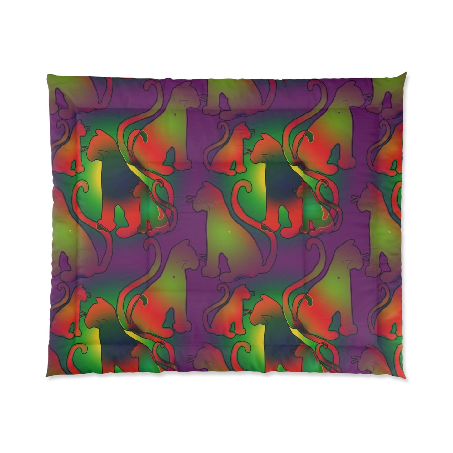 Psychedelic Abstract Cat Comforter — Vibrant Rainbow Swirl Bedding