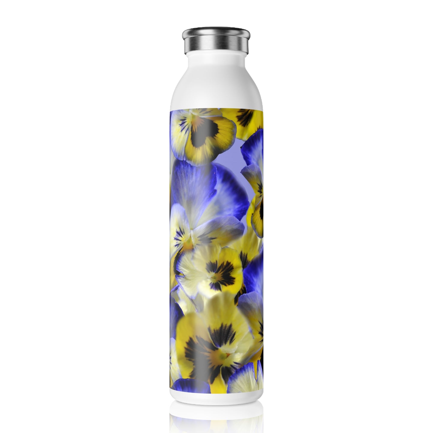 Blue and Yellow Pansies Slim Water Bottle - Elegant 21oz Hydration for Nature Lovers, Perfect Gift for Spring, Summer, and Daily Use