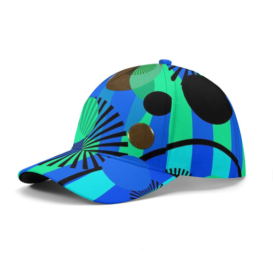 Blue Green Stripes and Dots All Over Printing Baseball Caps