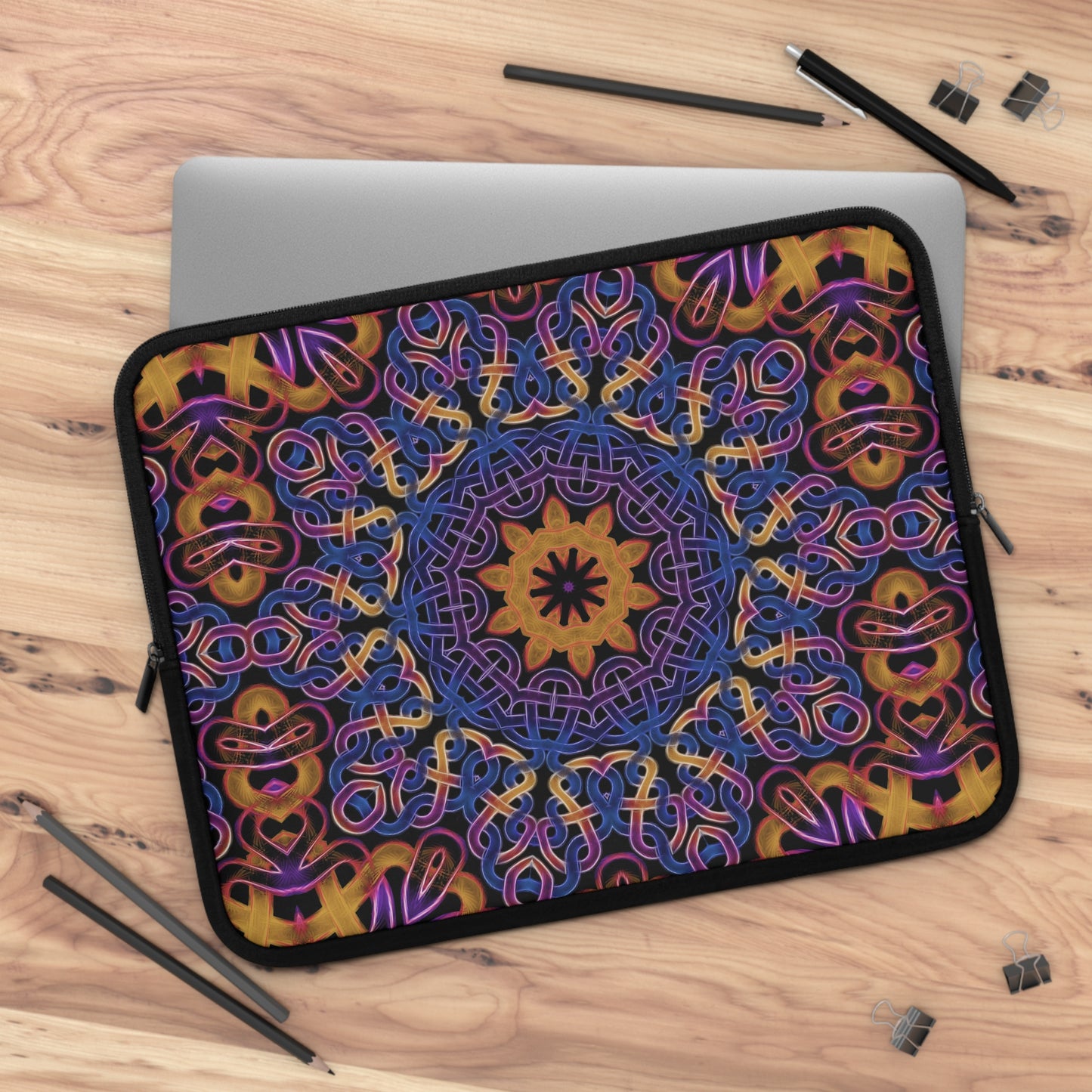 Blue Gold Celtic Kaleidoscope Laptop Sleeve